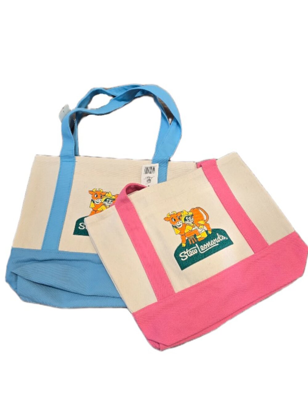 NWT Stew Leonard's Collectible Set of 2 MINI Embroidered Tote Bags Pink & Blue